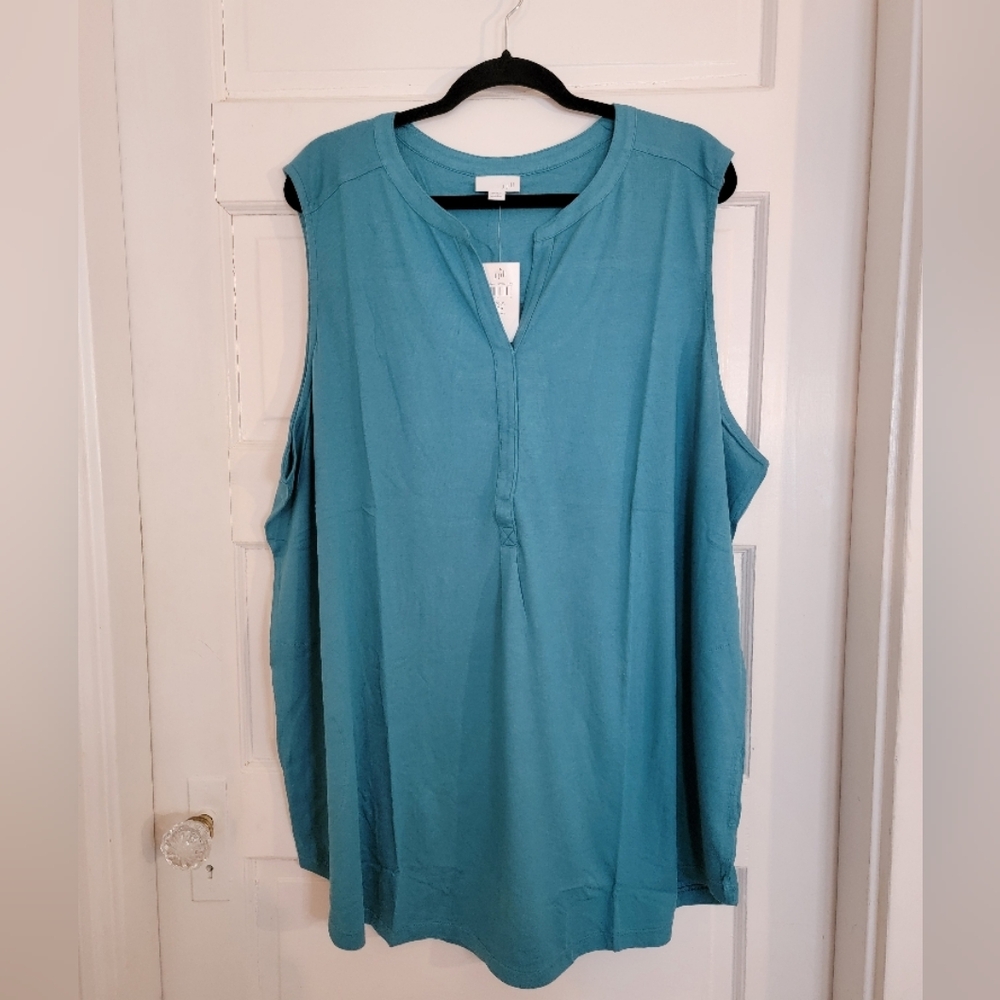 J.Jill Aqua Blue V-Neck Sleeveless Tank Top 3XL
